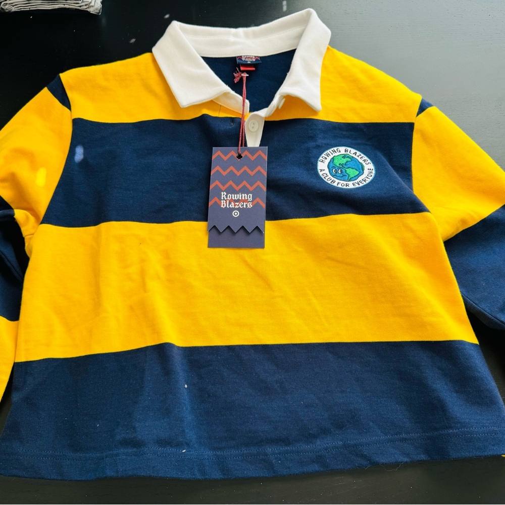 Rowing Blazers Yellow and Blue Striped Polo Shirt